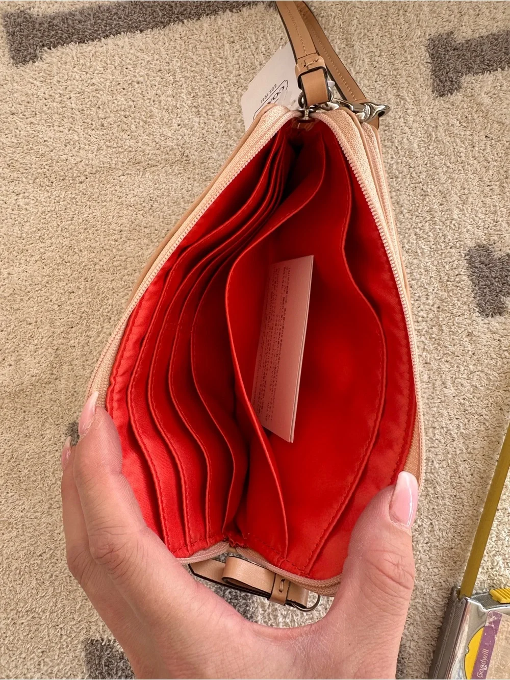 Coach Brown Signature Double Zip Wristlet with Tan Trim